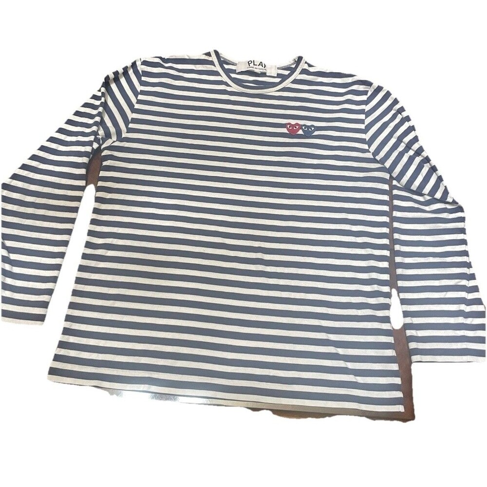 Comme des Garcons Play Striped Long Sleeve Double Heart Navy White XL Tee Japan